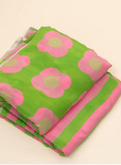 Pure Crepe Mix And Match Green And Pink Color Fabric.