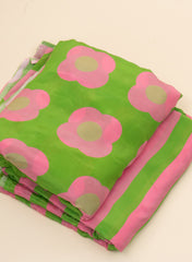 Pure Crepe Mix And Match Green And Pink Color Fabric.