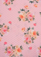 Cotton Brasso Light Pink Color Floral Digital Print Fabric.