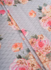 Cotton Brasso Grey Color Floral Digital Print Fabric.