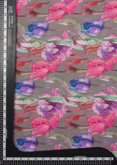 Grey Multi Colour Floral Pattern Print Satin  Georgette Fabric