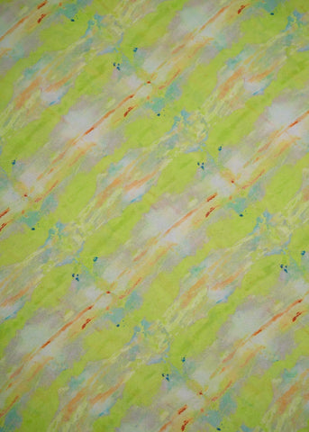 (Pre Cut-3 Meter) Chartreuse Green Tie Dye Pattern Digital Print Satin Georgette Fabric