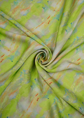 (Pre Cut-3 Meter) Chartreuse Green Tie Dye Pattern Digital Print Satin Georgette Fabric