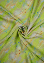 Chartreuse Green Tie Dye Pattern Digital Print Satin Georgette Fabric