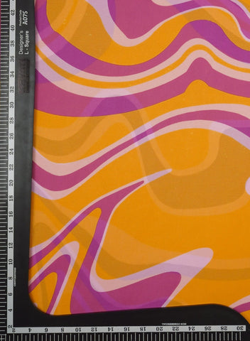 (Pre Cut -2 Meter) Amber Yellow And Purple Abstract Pattern Digital Print Satin Georgette Fabric