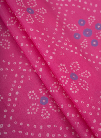 (Pre Cut-2 Meter) Pure Muslin Flamingo Pink Color Bandhani Pattern Digital Print  Fabric.