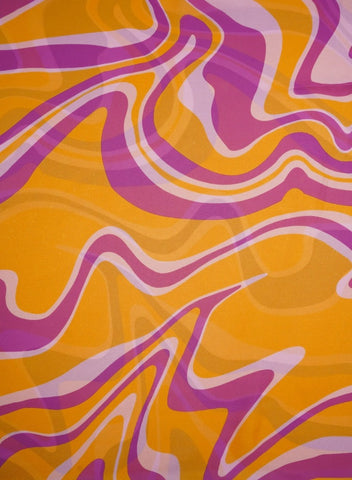 (Pre Cut -2 Meter) Amber Yellow And Purple Abstract Pattern Digital Print Satin Georgette Fabric