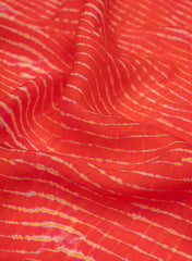 Pure Organza Red Color Lehariya Pattern Digital Print Fabric