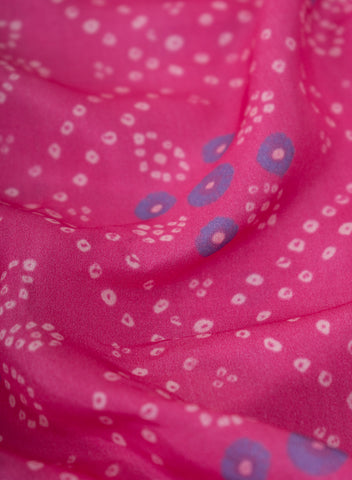 (Pre Cut-2 Meter) Pure Muslin Flamingo Pink Color Bandhani Pattern Digital Print  Fabric.