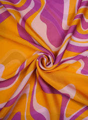 Amber Yellow And Purple Abstract Pattern Digital Print Satin Georgette Fabric