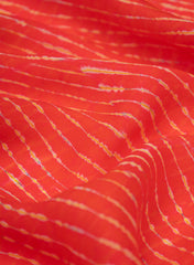 Pure Organza Red Color Lehariya Pattern Digital Print Fabric