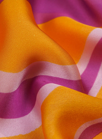 (Pre Cut -2 Meter) Amber Yellow And Purple Abstract Pattern Digital Print Satin Georgette Fabric