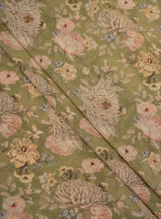 Viscose Tissue Green Color Floral Pattern Digital Print Fabric