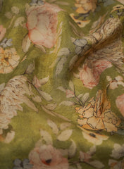 Viscose Tissue Green Color Floral Pattern Digital Print Fabric