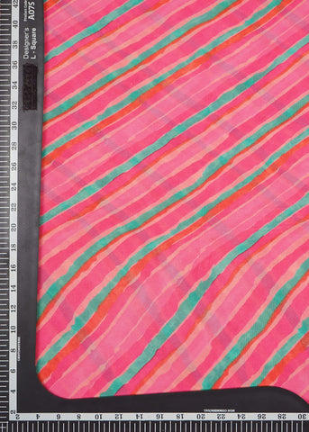 (Pre Cut -2 Meter) Hot Pink Lehriya Pattern Digital Print Satin Georgette Fabric