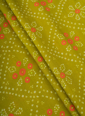 Pure Muslin olive Green Color Bandhani Pattern Digital Print  Fabric.