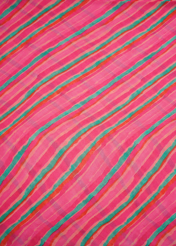 (Pre Cut -2 Meter) Hot Pink Lehriya Pattern Digital Print Satin Georgette Fabric