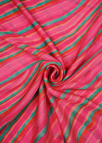 (Pre Cut -2 Meter) Hot Pink Lehriya Pattern Digital Print Satin Georgette Fabric