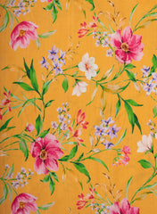 Pure Muslin Tangerine Orange Color Floral Digital Print Fabric.