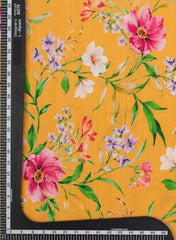 Pure Muslin Tangerine Orange Color Floral Digital Print Fabric.