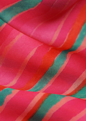 (Pre Cut -2 Meter) Hot Pink Lehriya Pattern Digital Print Satin Georgette Fabric