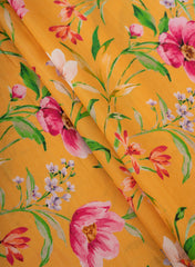 Pure Muslin Tangerine Orange Color Floral Digital Print Fabric.