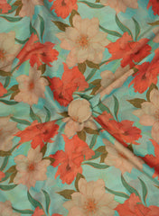 Viscose Tissue Turquoise Blue Color Floral Pattern Digital Print Fabric