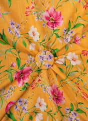 Pure Muslin Tangerine Orange Color Floral Digital Print Fabric.