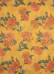 Viscose Tissue Amber Yellow Color Rose Pattern Digital Print Fabric