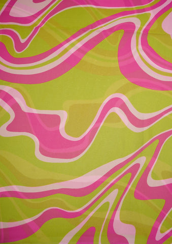 (Pre Cut -1 Meter) Lime Green And Pink Abstract Pattern Digital Print Satin Georgette Fabric
