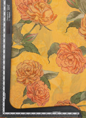 Viscose Tissue Amber Yellow Color Rose Pattern Digital Print Fabric