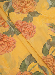 Viscose Tissue Amber Yellow Color Rose Pattern Digital Print Fabric