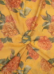 Viscose Tissue Amber Yellow Color Rose Pattern Digital Print Fabric