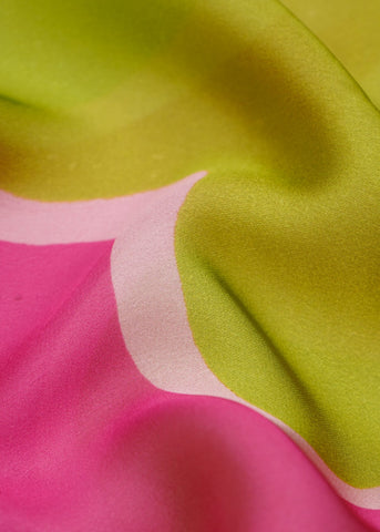 (Pre Cut -1 Meter) Lime Green And Pink Abstract Pattern Digital Print Satin Georgette Fabric