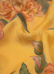 Viscose Tissue Amber Yellow Color Rose Pattern Digital Print Fabric