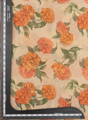 Viscose Tissue Beige Color Red Rose Pattern Digital Print Fabric