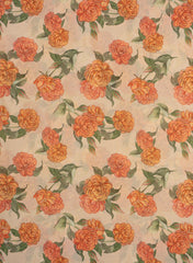 Viscose Tissue Beige Color Red Rose Pattern Digital Print Fabric