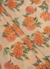 Viscose Tissue Beige Color Red Rose Pattern Digital Print Fabric