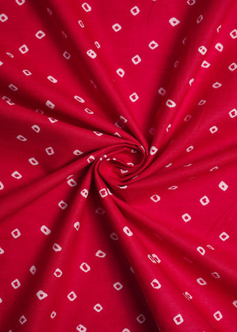 (Pre Cut-2 Meter)Red And White Bandhani Screen Print cotton Fabric