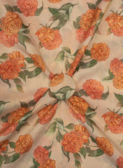 Viscose Tissue Beige Color Red Rose Pattern Digital Print Fabric