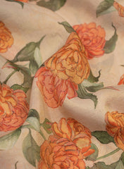 Viscose Tissue Beige Color Red Rose Pattern Digital Print Fabric