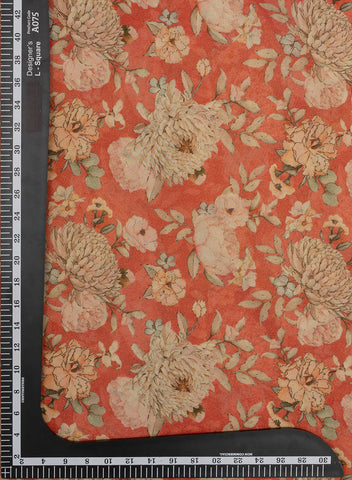 (Pre Cut-2 Meter) Viscose Tissue Pink Color Floral Pattern Digital Print Fabric