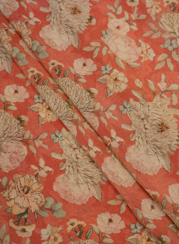 (Pre Cut-2 Meter) Viscose Tissue Pink Color Floral Pattern Digital Print Fabric