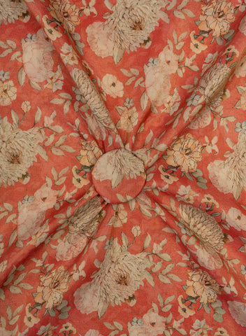 (Pre Cut-2 Meter) Viscose Tissue Pink Color Floral Pattern Digital Print Fabric