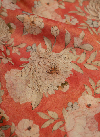 (Pre Cut-2 Meter) Viscose Tissue Pink Color Floral Pattern Digital Print Fabric