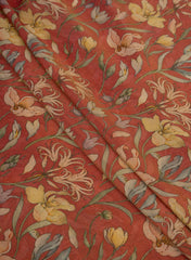 Viscose Tissue Red Color Floral Pattern Digital Print Fabric