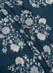 Pure Muslin Navy Blue Color With White Floral Pattern Digital Print  Fabric