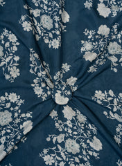 Pure Muslin Navy Blue Color With White Floral Pattern Digital Print  Fabric