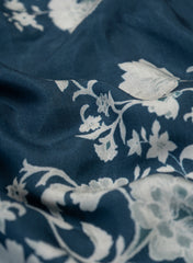 Pure Muslin Navy Blue Color With White Floral Pattern Digital Print  Fabric