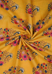 Tuscany Yellow Multi Colour Floral Screen Print Cotton Fabric